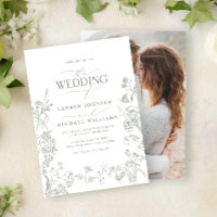 Elegant Green Chinoiserie Floral Photo Wedding