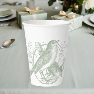 Elegant Green Chinoiserie Nature Birds Baby Paper Cups