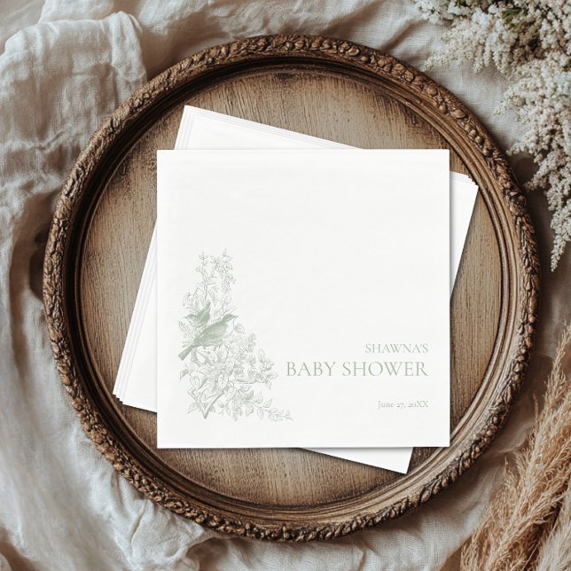 Elegant Green Chinoiserie Nature Birds Baby Shower Napkins (Elegant Green Chinoiserie Nature Birds Baby Shower Napkins)