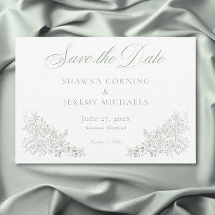 Elegant Green Chinoiserie Nature & Birds Wedding Save The Date