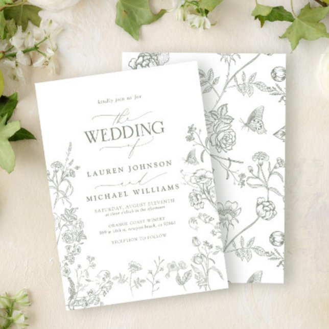 Elegant Green Chinoiserie Victorian Floral Wedding Invitation (Creator Uploaded)