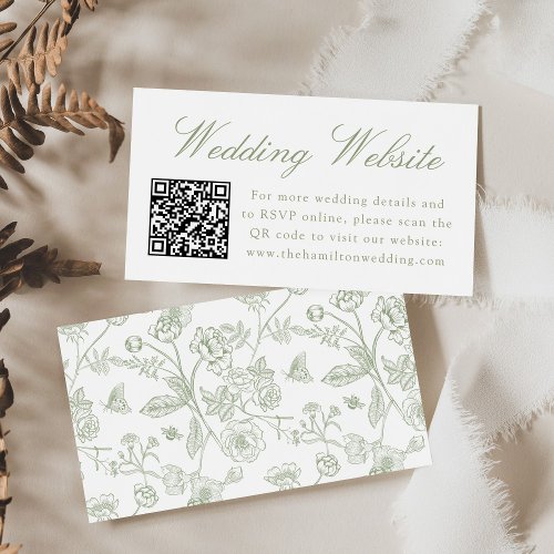 Elegant Green Chinoiserie Wedding Website QR Code Enclosure Card