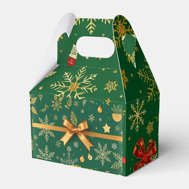Elegant Green Christmas Favor Boxes (Front Side)
