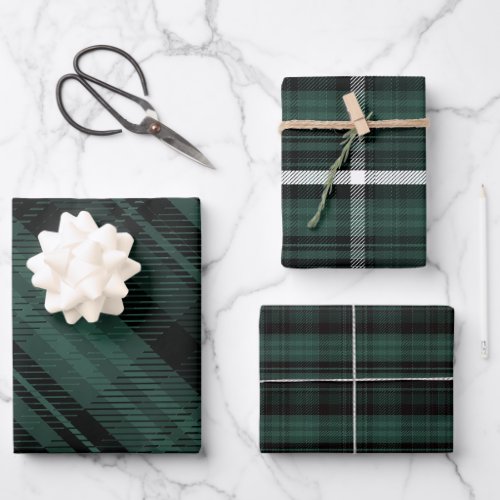 Elegant green Christmas flannel plaid pattern Wrapping Paper Sheets
