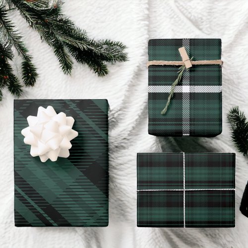 Elegant green Christmas flannel plaid pattern Wrapping Paper Sheets