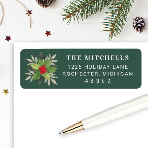 Elegant Green Christmas Greenery Return Address Label