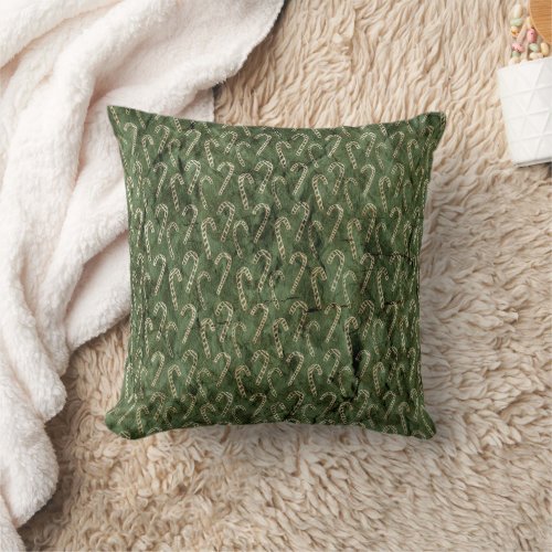 Elegant Green Christmas Holiday Candy Canes Throw Pillow