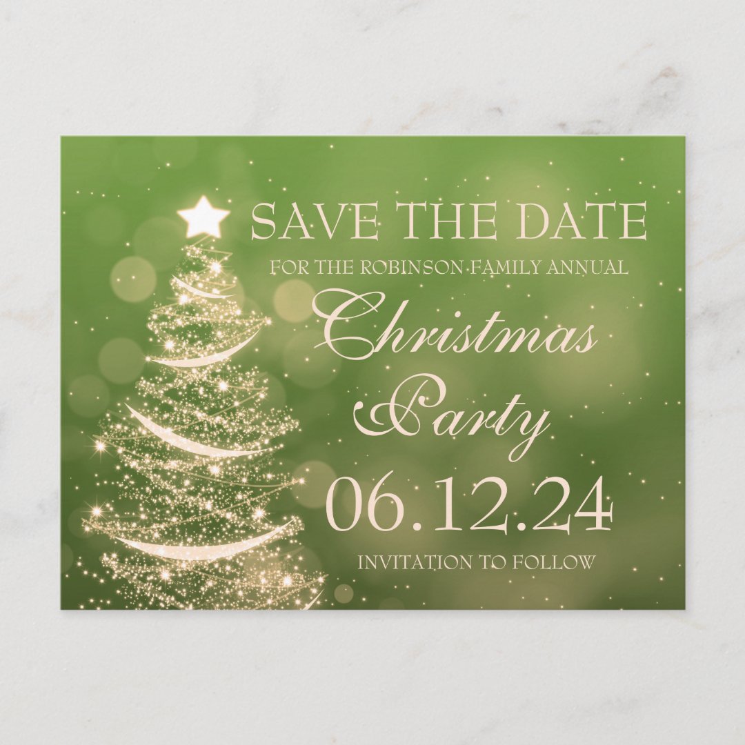 Elegant Green Christmas Party Save The Date Announcement Postcard | Zazzle