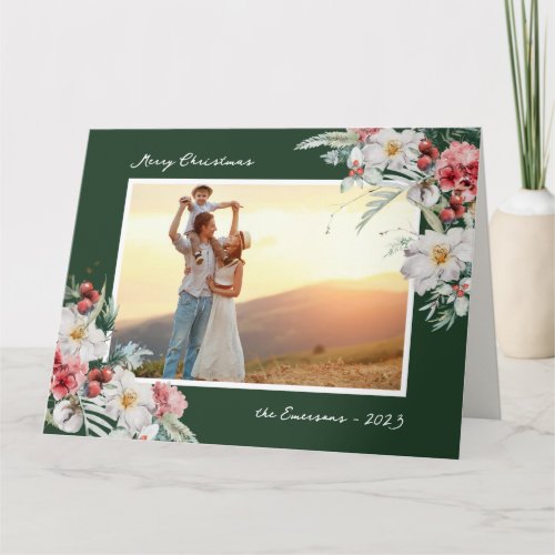 Elegant Green Christmas Photo Holiday Card