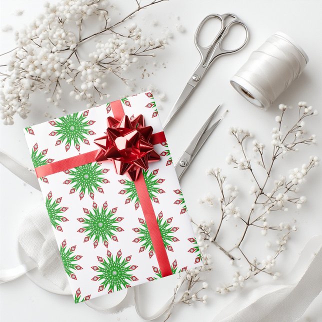 Elegant Green Christmas Snowflakes Modern Minimal Wrapping Paper (Elegant Green Christmas Snowflakes Modern Minimal Wrapping Paper)