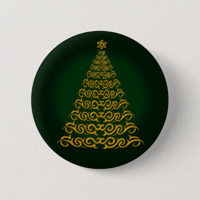 Elegant Green  Christmas Tree Button (Front)