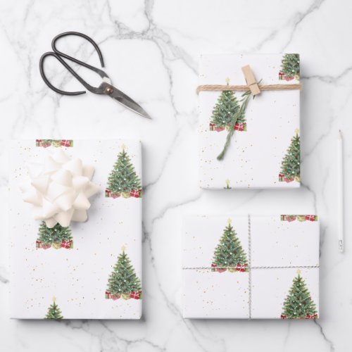 Elegant Green Christmas Tree Pattern Gift Wrapping Paper Sheets