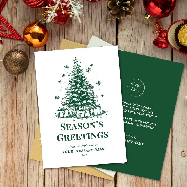 Elegant Green Christmas Tree With Custom Logo  Holiday Card (Creator Uploaded)