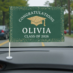 Elegant Green Class Of 2026 Graduation Car Flag