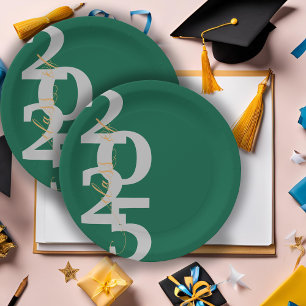 Elegant Green Class of 2026  Graduation Party Paper Plates