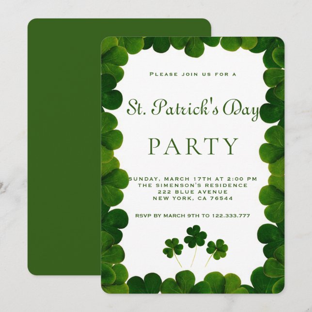Elegant Green Clover Frame St.Patrick Party Invitation (Front/Back)