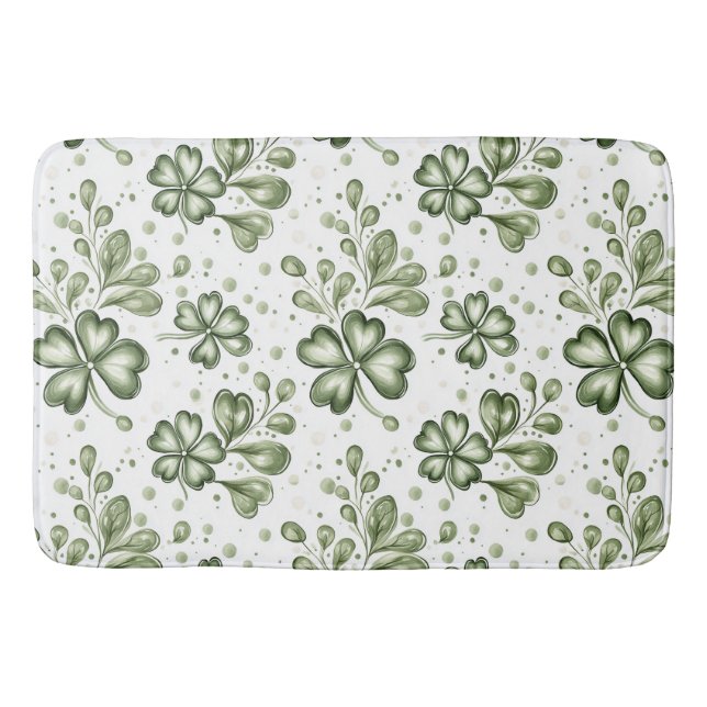 Elegant Green Clover Pattern  Bath Mat (Front)