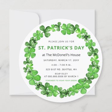 Elegant Green Clover Shamrock St Patricks Day Invitation