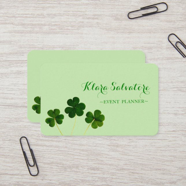 Elegant Green Clover St.Patrick Business Card (Front/Back In Situ)