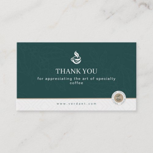 Elegant Green Coffee Shop Discount Thank You Cards