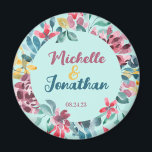 Elegant green colorful watercolor floral wedding magnet<br><div class="desc">These stunning green version wedding invitations feature a rounded colorful flowers,  watercolor wild flowers,  colorful tones such as yellow,  pink rose,  and soft green with leaves. A colorful watercolor simple wedding invitation.</div>