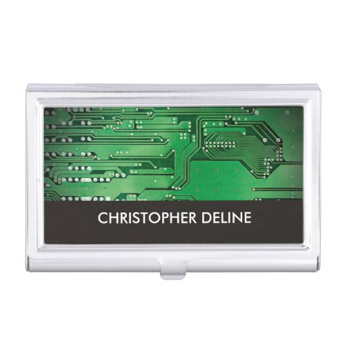 Elegant Green Computer Circuit Board HighTech Business Card Case