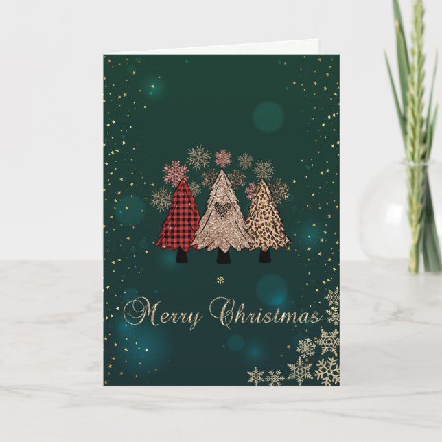 Elegant Green, Cool Pine Trees Holiday Card (Front)