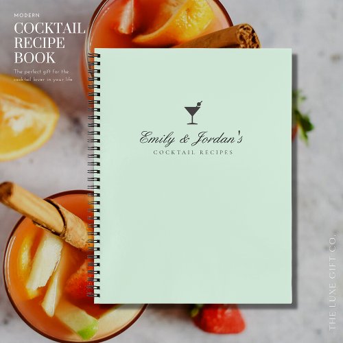 Elegant Green Couples Blank Cocktail Recipe Notebook