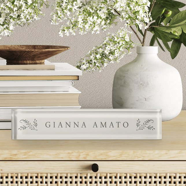 Elegant Green & Cream Botanical Desk Name Plate (Creator Uploaded)