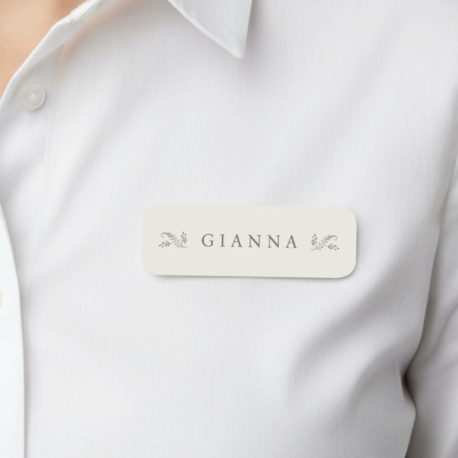 Elegant Green & Cream Botanical Name Tag (Creator Uploaded)