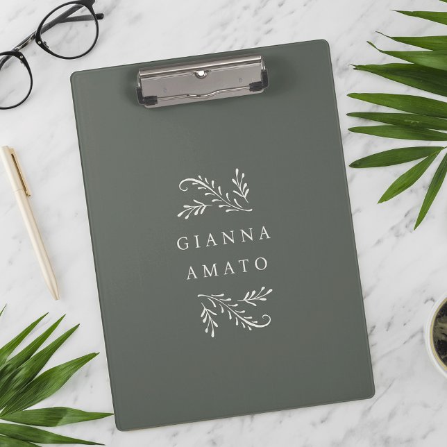 Elegant Green & Cream Botanical Personalized Clipboard (Creator Uploaded)