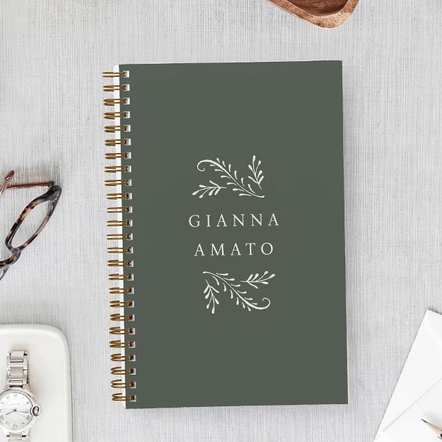 Elegant Green & Cream Botanical Personalized Notebook (Creator Uploaded)