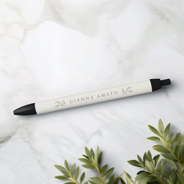 Elegant Green & Cream Botanical Personalized Pen (Creator Uploaded)
