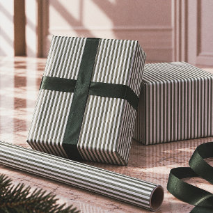 Elegant Green & Cream Pinstripe Christmas Wrapping Paper