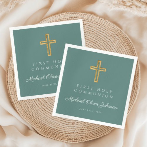 Elegant Green Cross Religious First Communion