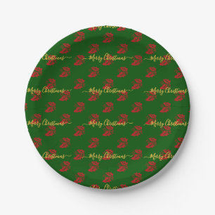 Elegant Green Custom Christmas Holly Paper Plates