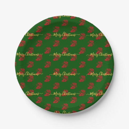 Elegant Green Custom Christmas Holly Paper Plates