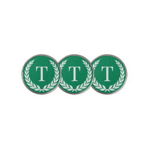 Elegant Green Custom Initial Laurel Monogram Golf Ball Marker