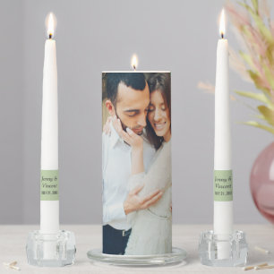 Elegant Green Custom Wedding Photo Unity Candle Set