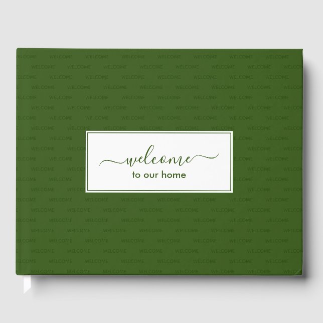 Elegant Green Custom WELCOME TO OUR HOME Guest Book (Front)