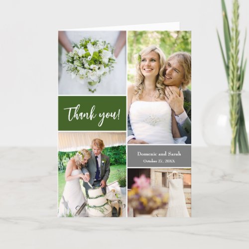 Elegant Green customizable Wedding photos  Thank You Card