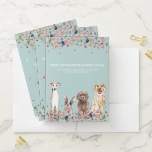 Elegant Green Cute Dog Groomer Sitter Walker Pocket Folder