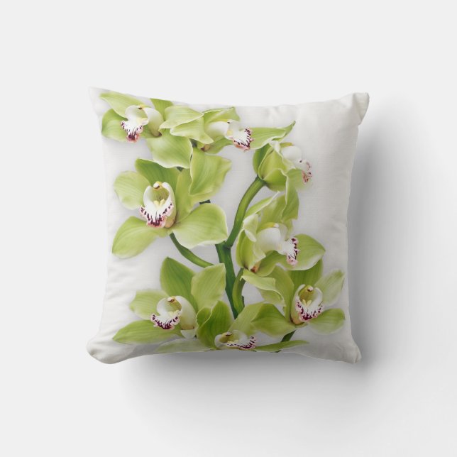 Elegant Green Cymbidium Orchid Throw Pillow (Front)