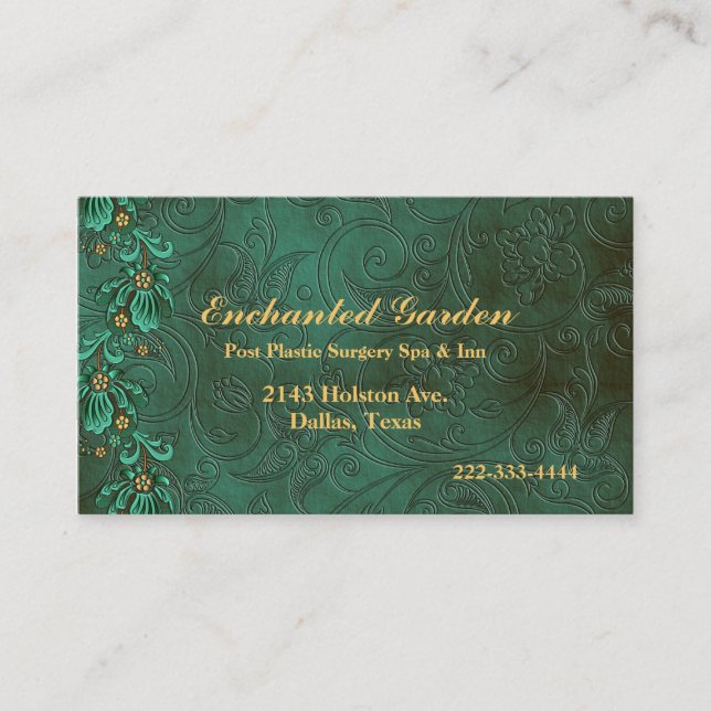 Elegant Green Damask Custom Business Card (Front)