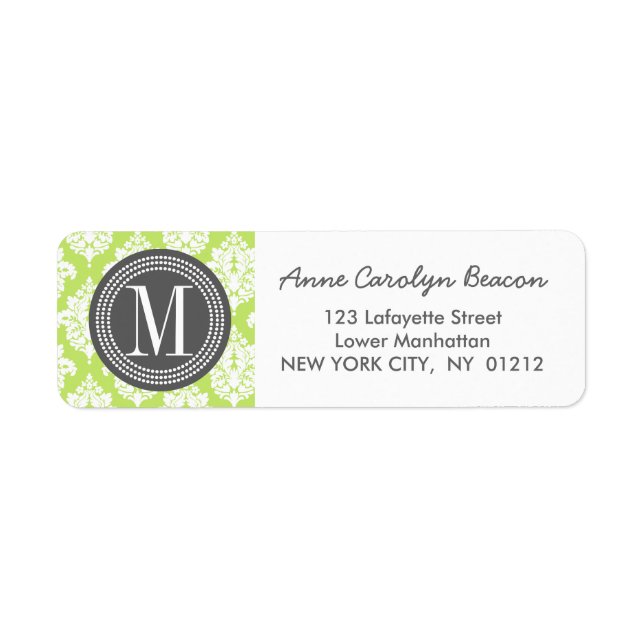 Elegant Green Damask Personalized Label (Front)