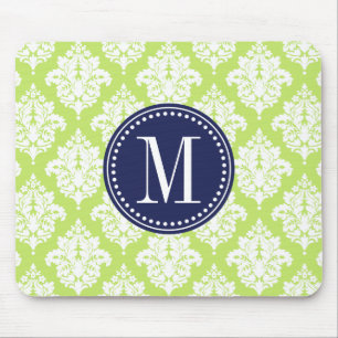 Elegant Green Damask Personalized Mouse Pad