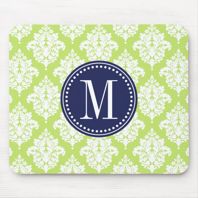 Elegant Green Damask Personalized Mouse Pad (Front)