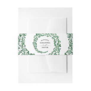 Elegant Green Damask Wedding Invitation Belly Band