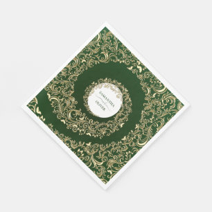 Elegant Green Damask Wedding Napkins