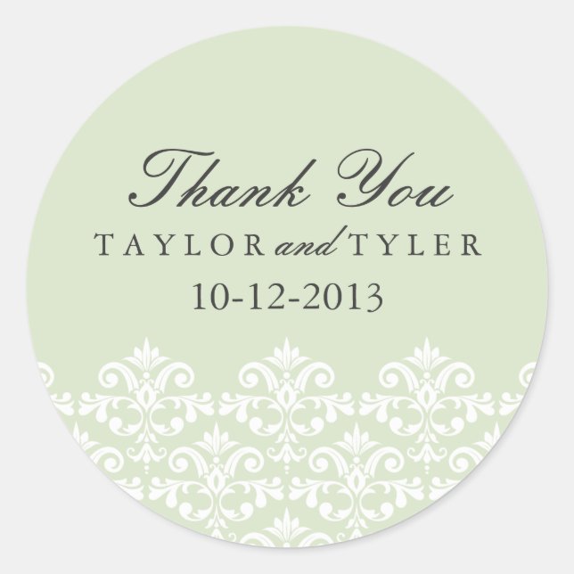 Elegant Green Damask Wedding Sticker (Front)